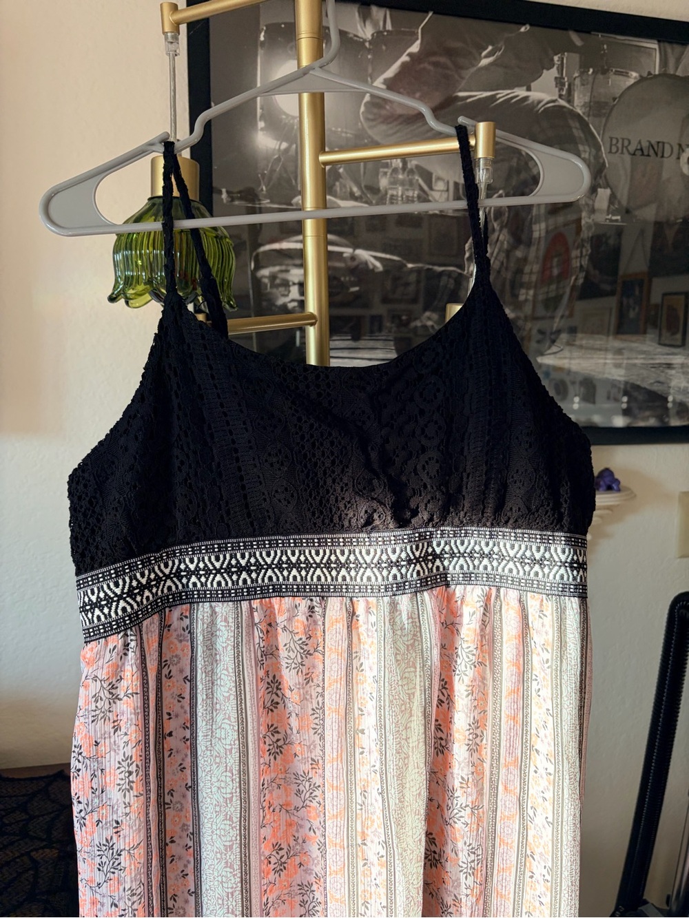 Maurices Black Top with Floral Skirt maxi dress size XL